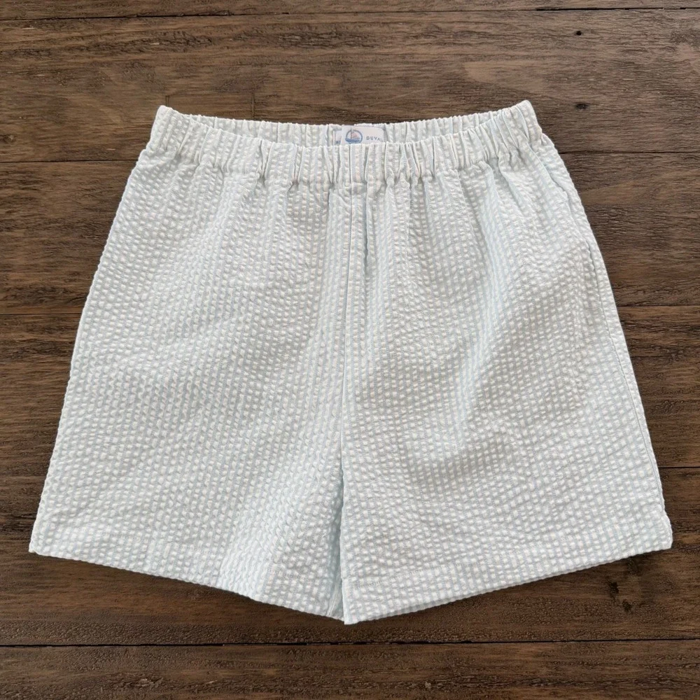 Henry Duval Boys Light Blue White Seersucker Elastic Waist Shorts Size 10